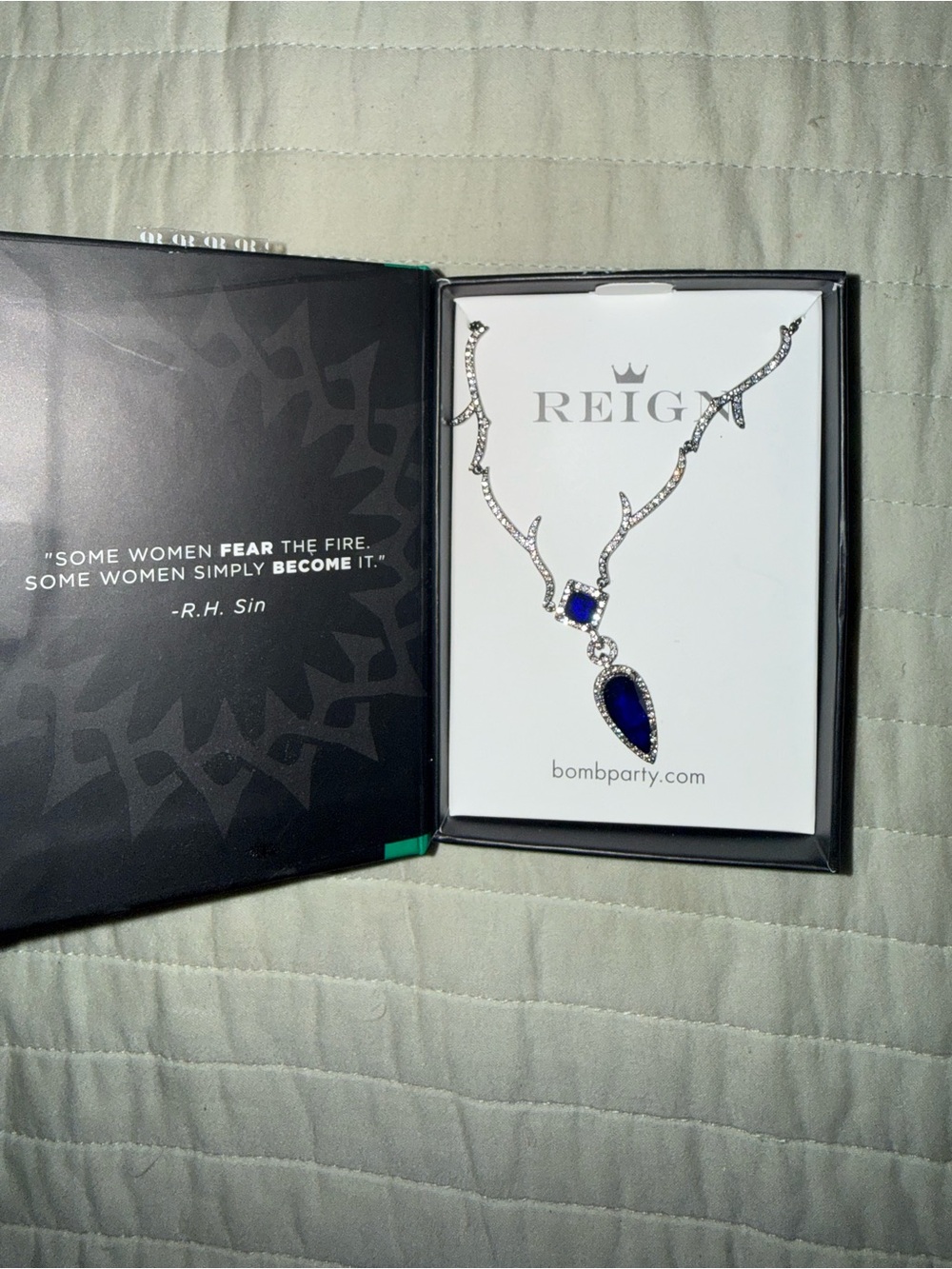 Reign Silver-Tone Necklace with Royal Blue Teardrop Pendant